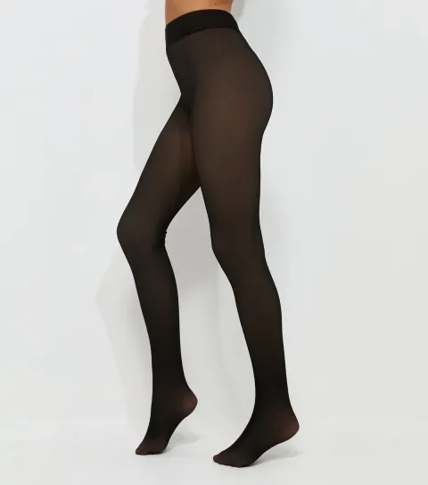 New Look Black Sheer Look Fleece Tights