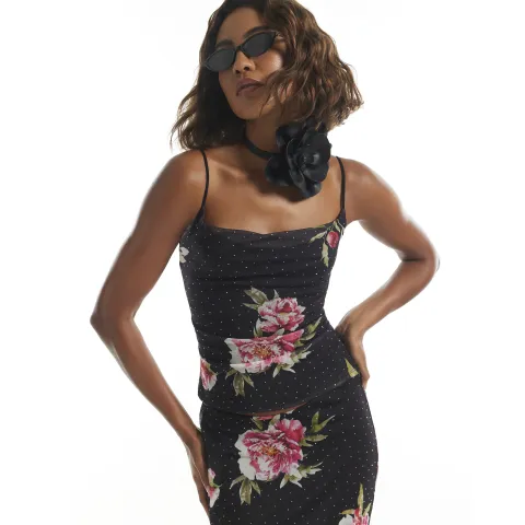 River Island Floral Hotfix Mesh Cami Top