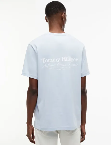 Tommy Hilfiger Pure Cotton Nautical Back Graphic T-Shirt Blue