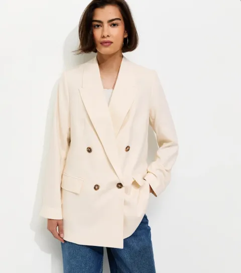 New Look Women's Off White Linen Blend Blazer