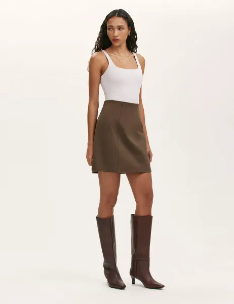 Finery London Jersey Mini A-Line Skirt Brown