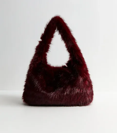 New Look Dark Burgundy Faux Fur Oversized Shoulder Bag