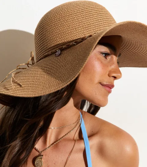 Stone Colourful Disc Trim Floppy Straw Hat
