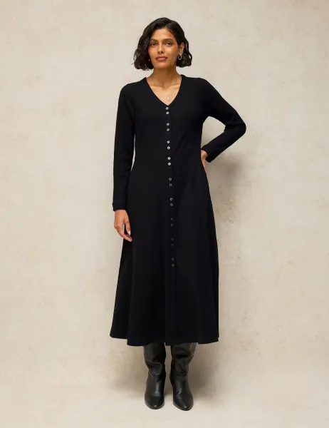 White Stuff Reese Cotton Rich Button Through Midi Tea Dress Black