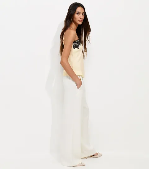 Women's Cream Woven Lace Trim Cami Top