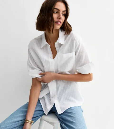 New Look Women's White Stripe Long Sleeve Shirt