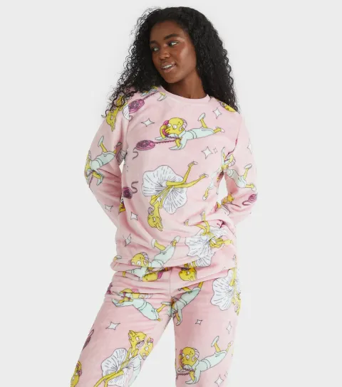 Women's Light Pink The Simpsons Mr Burns Fleece Pyjama Set