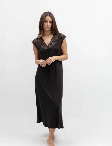Cyberjammies Modal Rich Jersey Lace Trim Nightdress Black