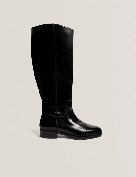 Ted Baker Leather Flat Riding Boots Black