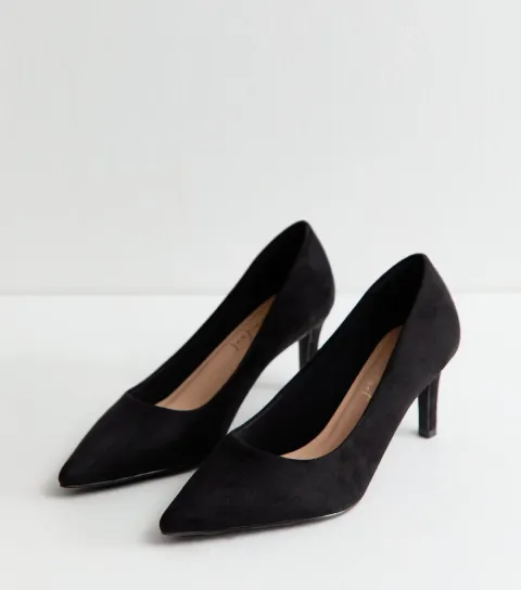 Women's Wide Fit Black Faux Suede Court Shoes Vegan