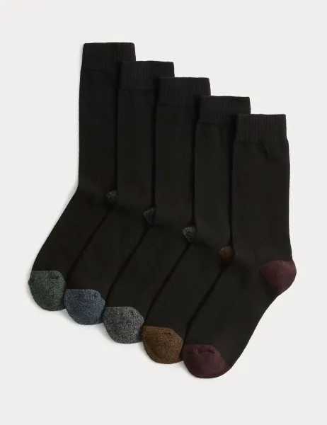 Marks & Spencer 5 Pack Cool & Fresh Cotton Rich Cushioned Socks Black Mix
