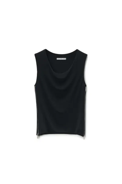 ZIPPER DETAIL COWL NECK TANK