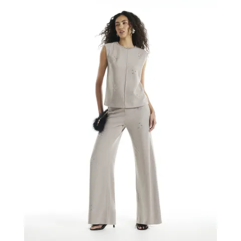 River Island Knit Embellished Cosy Wide Leg Trousers