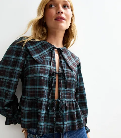 Women's Brown Checked Tie Up Shirt