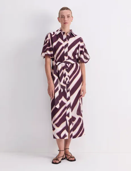 Sportscraft Cotton Rich Printed Midi Shirt Dress with Silk Purple Mix