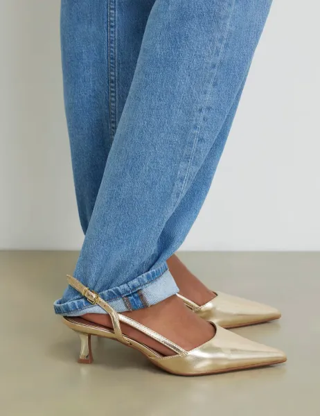 River Island Stiletto Heel Slingback Shoes Gold