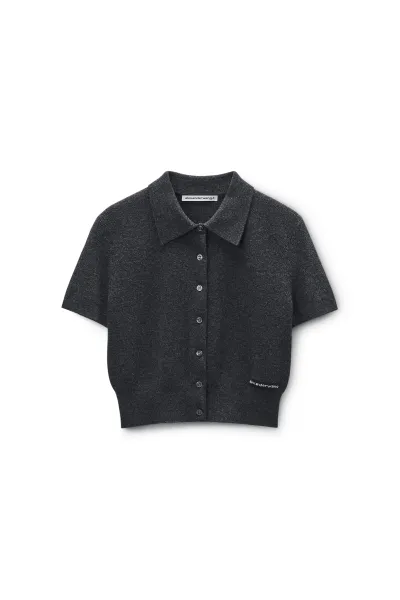 Charcoal Wool Short Sleeve Polo Cardigan