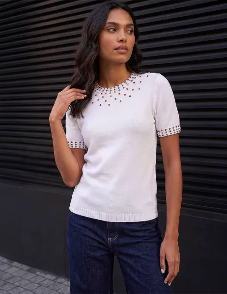 Roman Embellished Top Ivory Mix