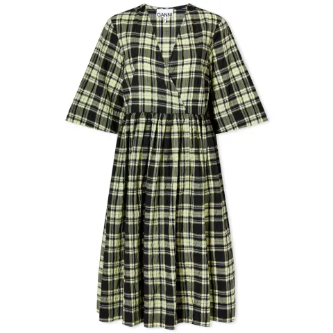 Seersucker Check Midi Wrap Dress