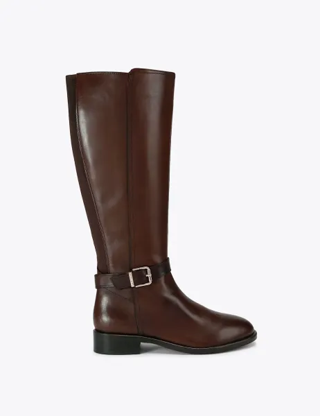 Carvela Wide Fit Leather Flat Knee High Boots Dark Brown