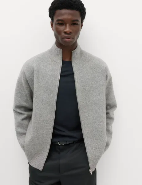 Marks & Spencer Relaxed Fit Zip Through Funnel Neck Jacket Grey Marl