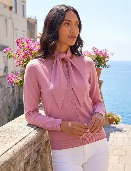 Roman Tie Neck Cardigan Pink Mix