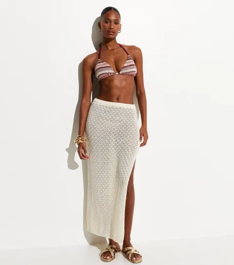 Women's Off White Crochet Column Beach Maxi Skirt