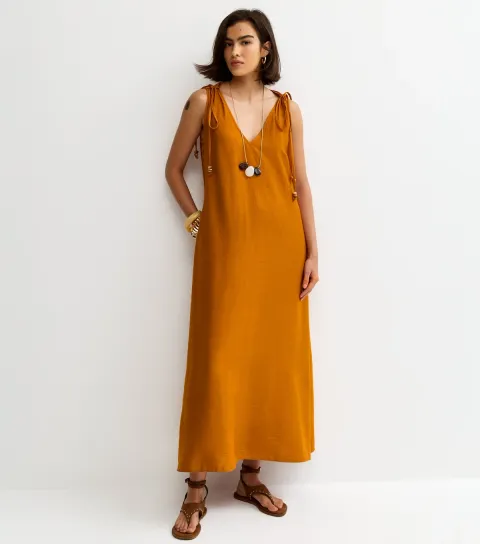 New Look Women's Rust Beaded Tie Smock Midi Dress