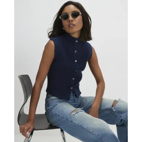 River Island Cotton Funnel Neck Rib Knit Tank Top