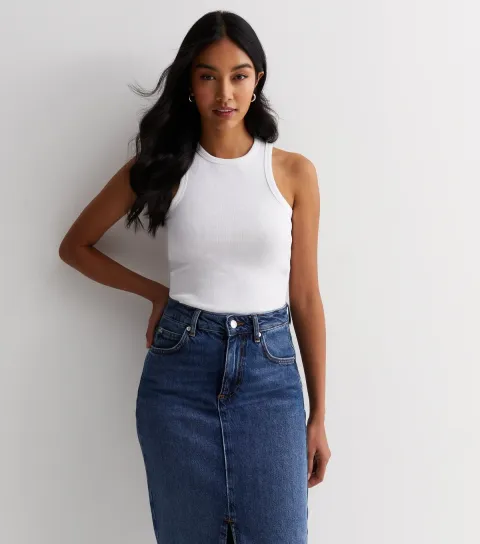 Women's White Ribbed Racer Vest
