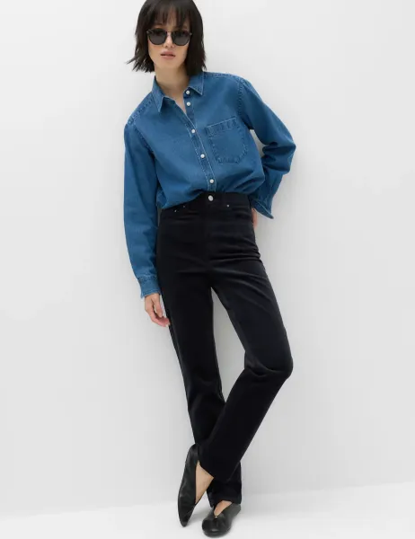 Marks & Spencer Cord Straight Leg Trousers Navy