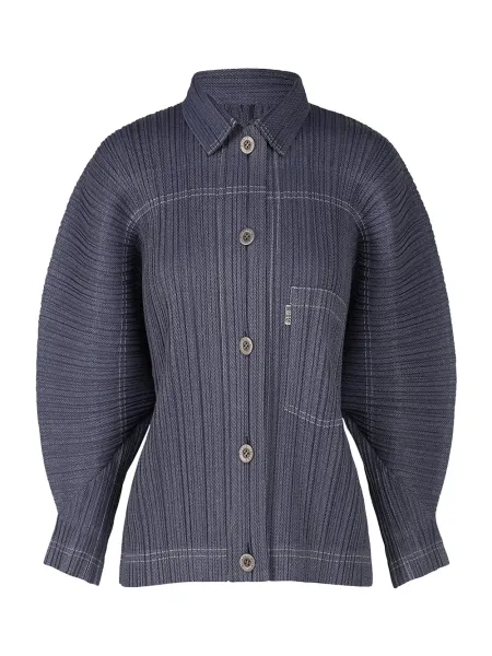 Pleats Please Cotton Denim Jacket Navy