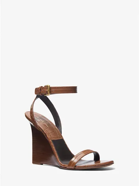 Michael Kors Claudia Crocodile Embossed Leather Wedge Sandal
