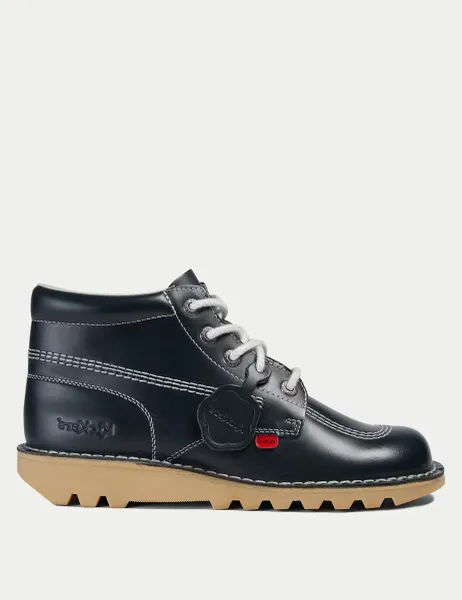 Kickers Leather Lace Up Casual Boots Navy