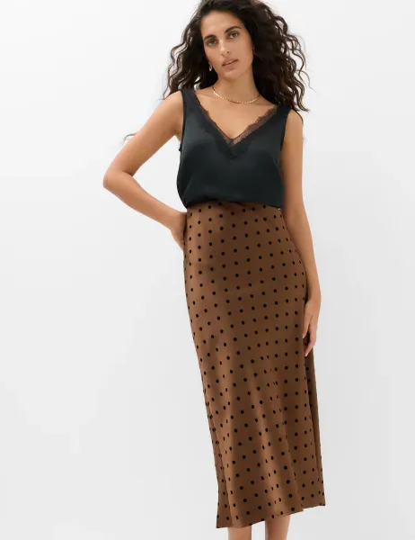 Marks & Spencer Satin Poka Dot Midi Slip Skirt Brown Mix