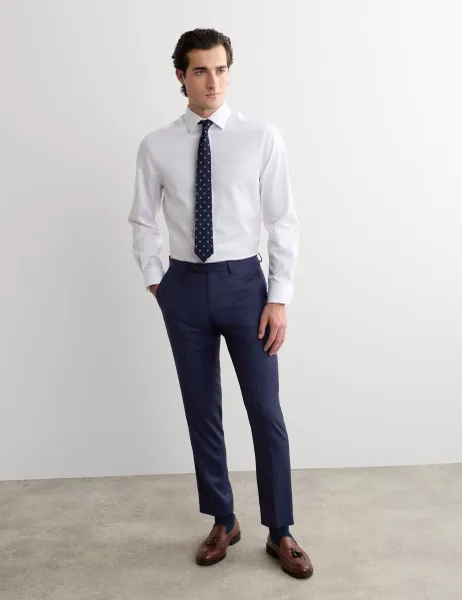 Jaeger Tailored Fit Pure Wool Textured Suit Trousers Dark Blue