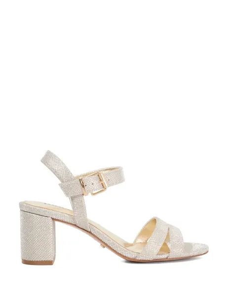Dune London Metallic Block Heel Sandals Gold