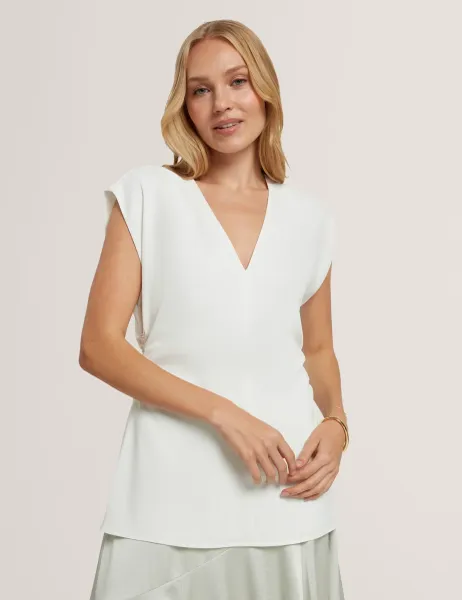 Ted Baker Ruched V-Neck Top Ivory