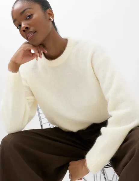 Marks & Spencer Alpaca Blend Textured Relaxed Jumper Ivory