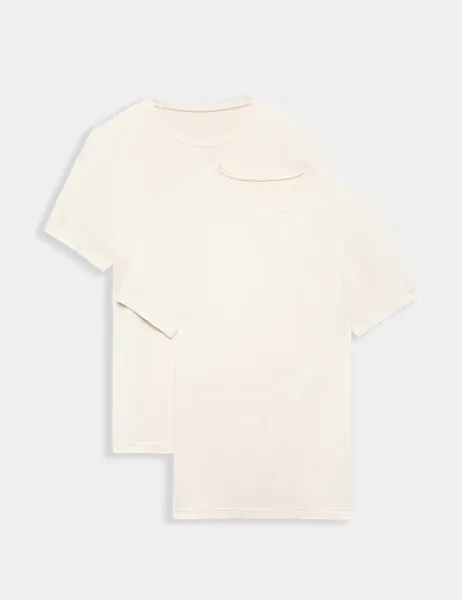 Marks & Spencer 2 Pack Heatgen Thermal Short Sleeve Tops Light Cream