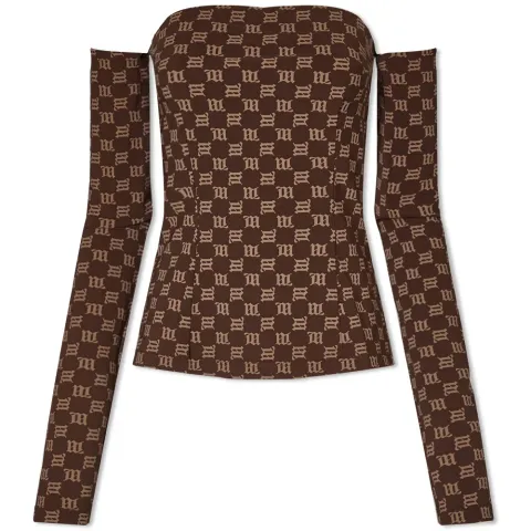 Long Sleeve Monogram Off Shoulder Top