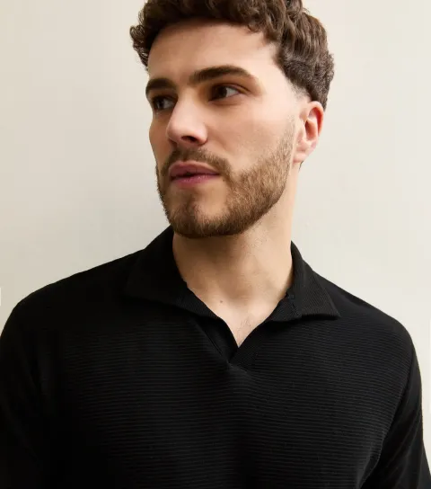 Men's Black Regular Ribbed Polo Shirt