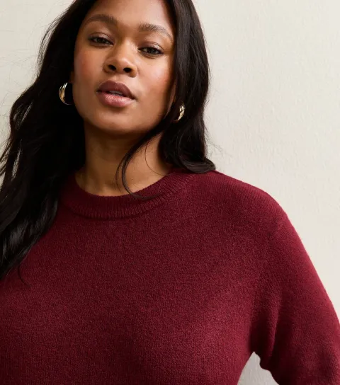 Women's Plus Size Dark Red Crew Neck Jumper Curves