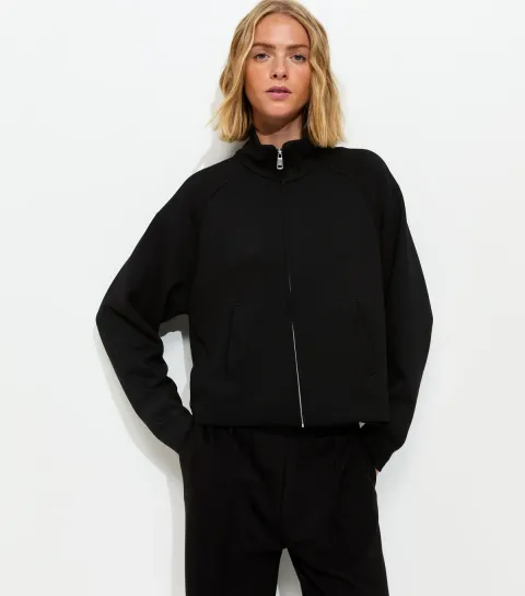 Women's Premium Black High Neck Zip Up Sweatshirt