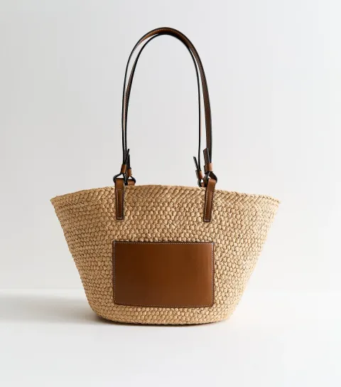 Stone Woven Pocket Straw Basket Bag