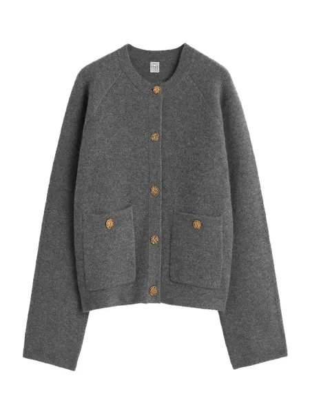 Hammered Button Cardigan Grey