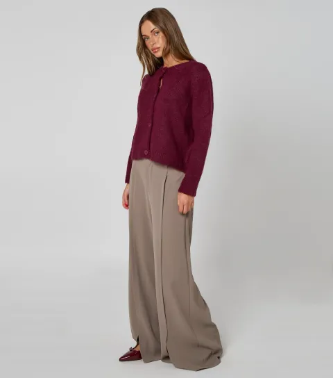 Women's Dark Burgundy Cropped Cardigan