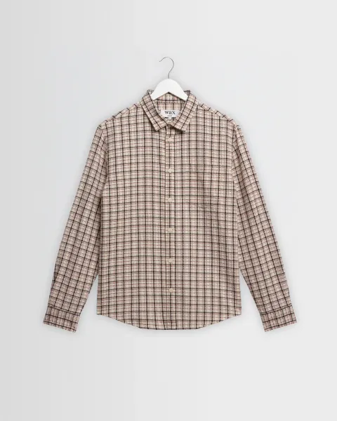 Shelly - Ecru and Red Check Dobby Cotton Shirt