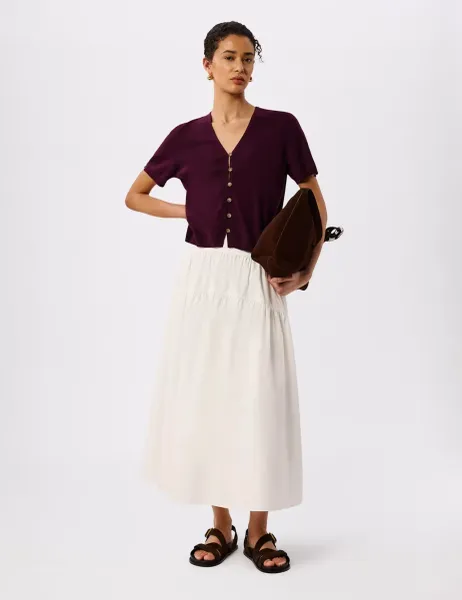 Whistles Cotton Rich Button Front Relaxed Cardigan Plum