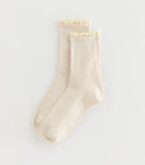 New Look Cream Ribbed Crochet Frill Ankle Socks